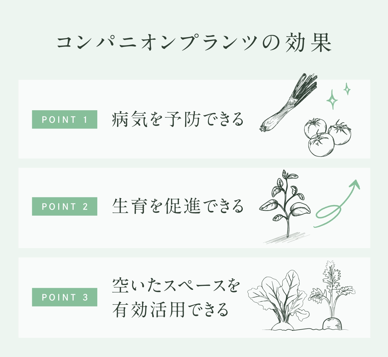 コンパニオンプランツの主なメリット